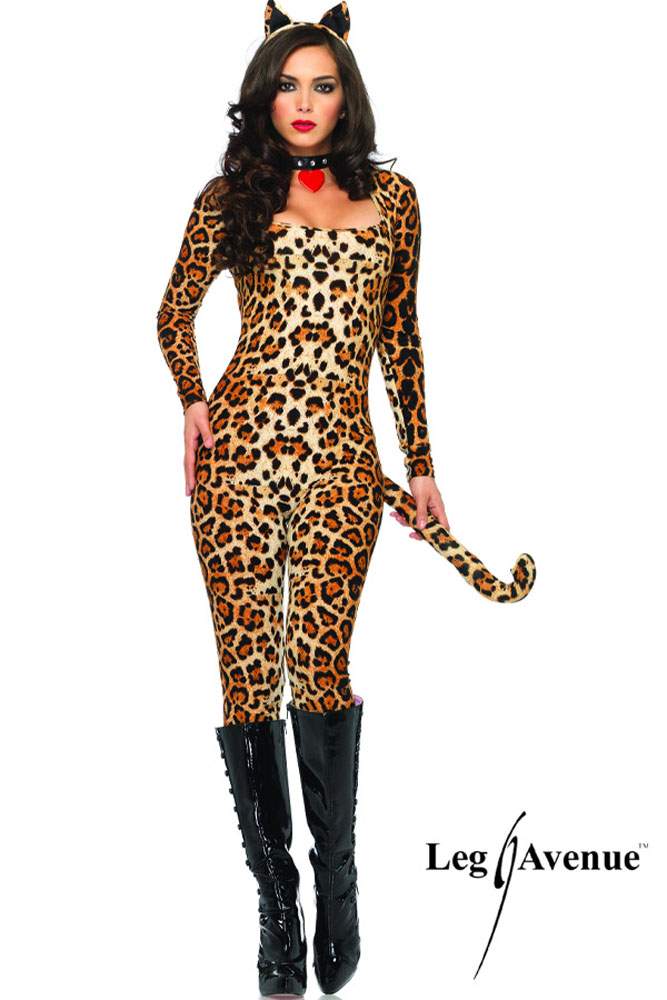 Leg Avenue - 3-tlg. hautenger Wildkatze Kost&uuml;m Overall / Catsuit - Gr. S/M