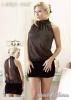 Transparentes Samt Top und Rock-Set mit Glanz Flockprint Kreisen schwarz - Gr. S