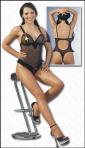 Luxus String Body voll ouvert schwarz-pink