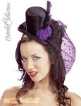 Samt Hut auf Haarreif im Burlesque Style mit Schleier schwarz-lila - Gr. S-L