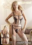Edles Corsagen Straps Set mit Stickerei creme-schwarz