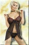 Sexy Chiffon Neglig� & String schwarz-rot