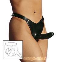 hier klicken f&uuml;r eine vergr&ouml;sserte Darstellung von Leder Slip mit Doppelpenis Dick Double - Gr. S-L