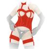 Ledapol - Rassige Lack Straps-Corsage ouvert mit Halsband rot - Gr. S