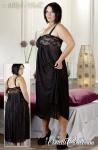 Elegantes langes Plus Size Chiffon Neglig Kleid & String schwarz