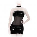Ledapol - Elegantes schulterfreies Lack Mini Kleid mit Halsband schwarz