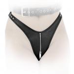 Ledapol - Extravaganter Echt Leder Harness Slip mit 2-Wege-Zip schwarz