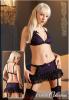 Strass Satin BH und Straps-Mini-Rock lila-schwarz - Gr. L