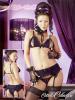 Edles Burlesque BH-Straps Set mit String ouvert schwarz-lila - Gr. M