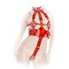 Ledapol - Echt Leder Halsband Harness Body mit Nieten rot - Gr. L