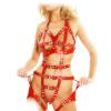Ledapol - Echt Leder Harness Fessel Body mit Neckholder rot - Gr. L