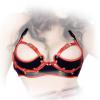 Ledapol - Echt Leder Harness Riemen Neckholder BH ouvert schwarz-rot - Gr. S