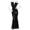 Insistline - Bodenlanges enges Datex Volant-Kleid mit Zip schwarz - Gr. S