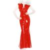 Insistline - Bodenlanges enges Datex Volant-Kleid mit Zip rot - Gr. S