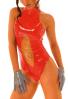 Anita Berg - Hochgeschlosser Latex Body ouvert mit Zip rot-transparent - Gr. S