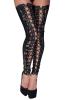 Noir Handmade - Halterlose Wetlook Schnr Spitzen-Strmpfe schwarz - Gr. S