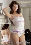 Sinnliches Top & String Set im Mille-Fleur-Design wei-lila