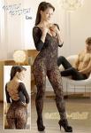 3/4 Arm Spitzen Catsuit ouvert mit Rckenschnrung schwarz - Gr. S-L