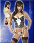 Straps-Corsage & String Spitze silber-schwarz