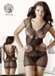 Transparentes Netz-Minikleid und String schwarz - Gr. S-L