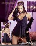 Edles Burlesque Babydoll Neglig mit String schwarz-lila