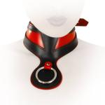 Ledapol - Echt Leder Fetisch Halsband Ring der O / Collar schwarz-rot - Gr. S-L