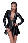 Noir Handmade - Elegantes langrmeliges Wetlook Minikleid schwarz