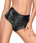 Noir Handmade - Power-Wetlook Taillen-Shorts mit Zierfalten schwarz