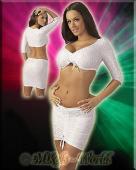 Edles Bolero Top & Raff-Mini-Rock wei mit Gold-Print