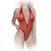 Ledapol - Knapper hautenger String Body mit Latex 3D Druck rot-schwarz