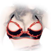 Ledapol - Echt Leder Harness Riemen Neckholder BH ouvert schwarz-rot