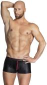 Noir Handmade - Coole schwarze Herren Wetlook Shorts mit rotem Zip
