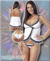 hier klicken für eine vergrösserte Darstellung von Sinnliches Top & Slip-Set wei-schwarz