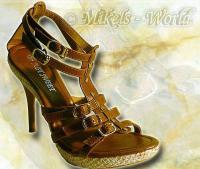 hier klicken für eine vergrösserte Darstellung von Sexy Riemen Bast Sandalette Cleo cognac