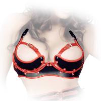 hier klicken für eine vergrösserte Darstellung von Ledapol - Echt Leder Harness Riemen Neckholder BH ouvert schwarz-rot