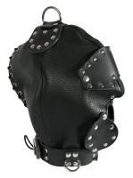 hier klicken für eine vergrösserte Darstellung von Ledapol - Echt Leder Hnge-Kopfmaske mit Augen- und Mundklappe schwarz - Gr. S-L