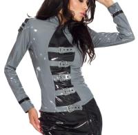 hier klicken für eine vergrösserte Darstellung von Insistline - Langrmelige Damen Jacke / Bluse im Military-Look grau-schwarz