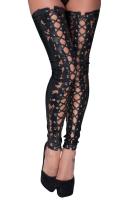 hier klicken für eine vergrösserte Darstellung von Noir Handmade - Halterlose Wetlook Schnr Spitzen-Strmpfe schwarz