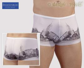 Effektvolle knappe Skyline Print Pants wei-grau