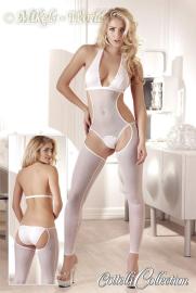 Offenherziger Overall mit Feinnetz & Strass-Steinen wei