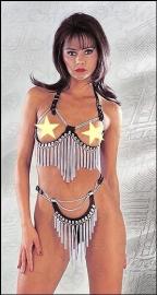 Ledapol - Luxus Leder Ketten-Set: Top und String ouvert