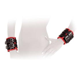Ledapol - Echt Leder Bondage Handfessel Paar schwarz-rot - Gr. S-L