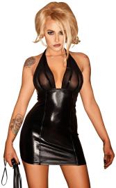 Noir Handmade - Neckholder Wetlook Party Minikleid mit Tll schwarz