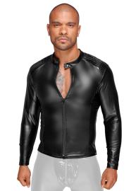 Noir Handmade - Langrmelige Power-Wetlook Zip-Jacke mit Lack schwarz