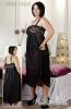 Elegantes langes Plus Size Chiffon Neglig Kleid & String schwarz - Gr. L