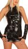 Ledapol - Heies Neckholder Lack Mini Kleid ultrakurz mit Zip schwarz - Gr. L