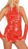 Ledapol - Heies Neckholder Lack Mini Kleid ultrakurz mit Zip rot - Gr. L