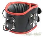 Ledapol - Echt Leder Bondage Halsband mit D-Ringen schwarz-rot