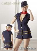 Süßes Stewardess Minikleid mit Kappe und Halstuch blau-gold-rot