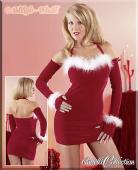 Weihnachten Samt Minikleid mit Armstulpen rot-weiß